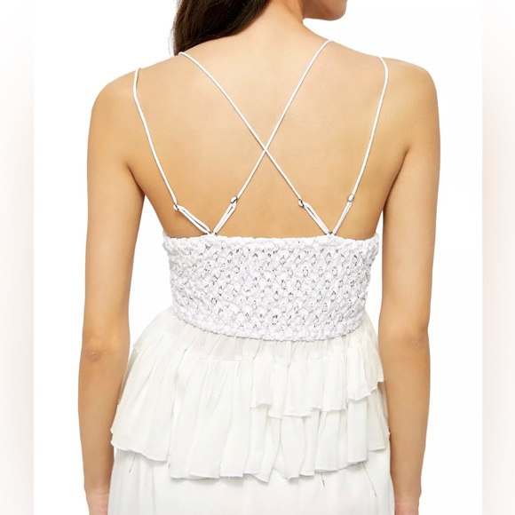 Free People Cami, Adella White Lace Peplum Camisole, crochet ruffle, Medium - Picture 2 of 8